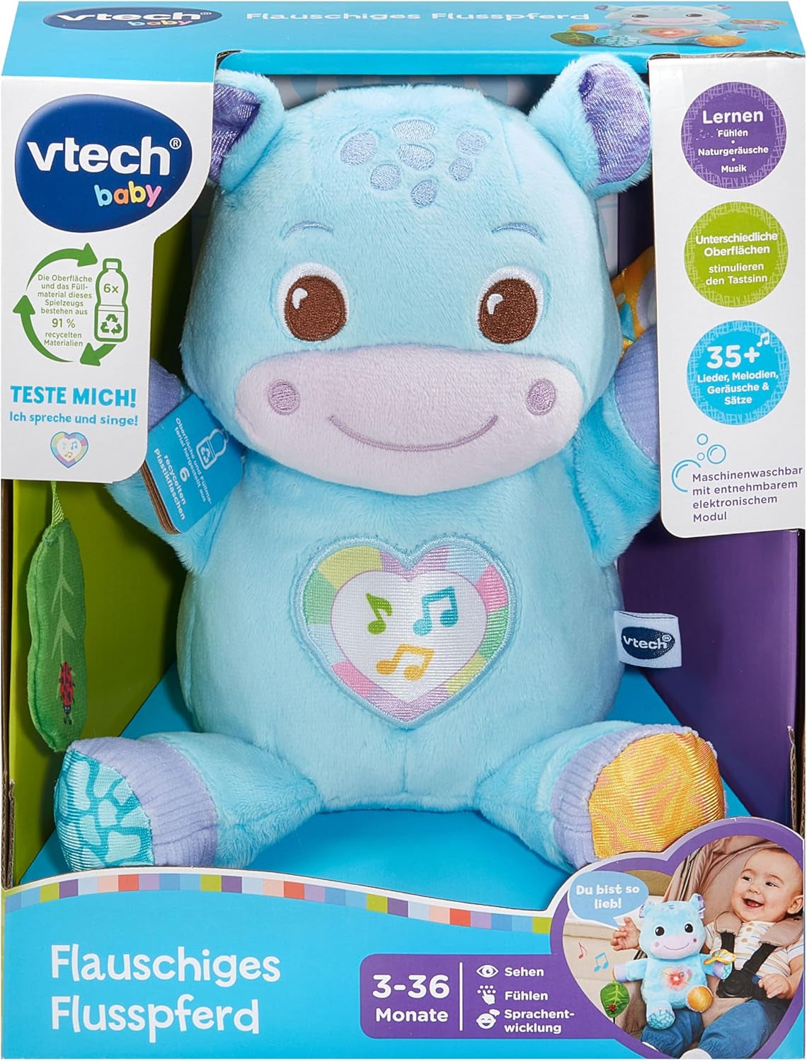 Vtech Baby Flauschiges Flusspferd – Sensorisches Kuschelspielzeug Zur Förderung Der Wahrnehmung – Für Babys Von 3-36 Monaten