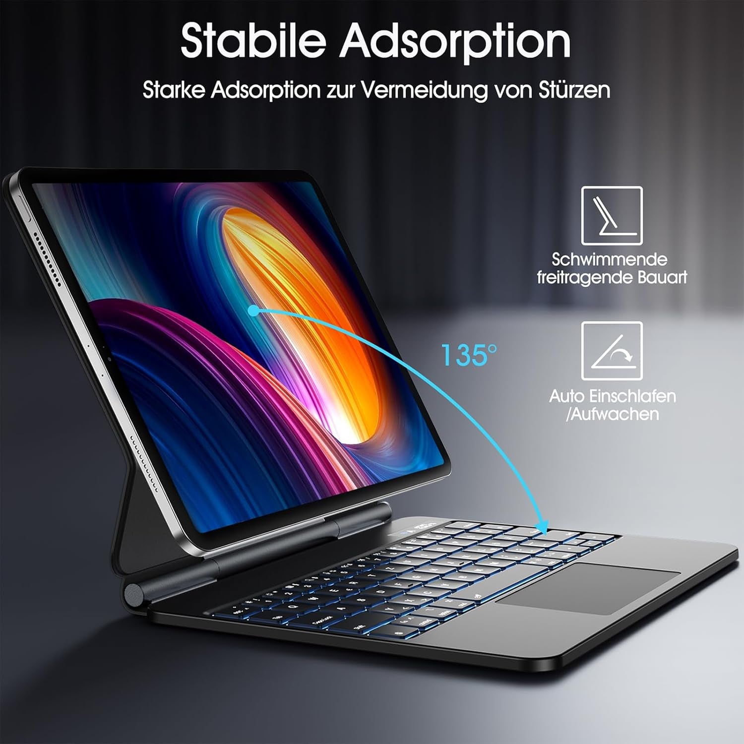 Vobafe Tastatur Hülle Für Ipad Air 11 Zoll M3 2025 M2 2024/Air 5. 4. Generation, Magic Keyboard Ipad Pro 11 M4 2024 5/4/3/2/1, 7-Beleuchtete Magnetische Freischwebende, Multi-Touch Trackpad, Schwarz