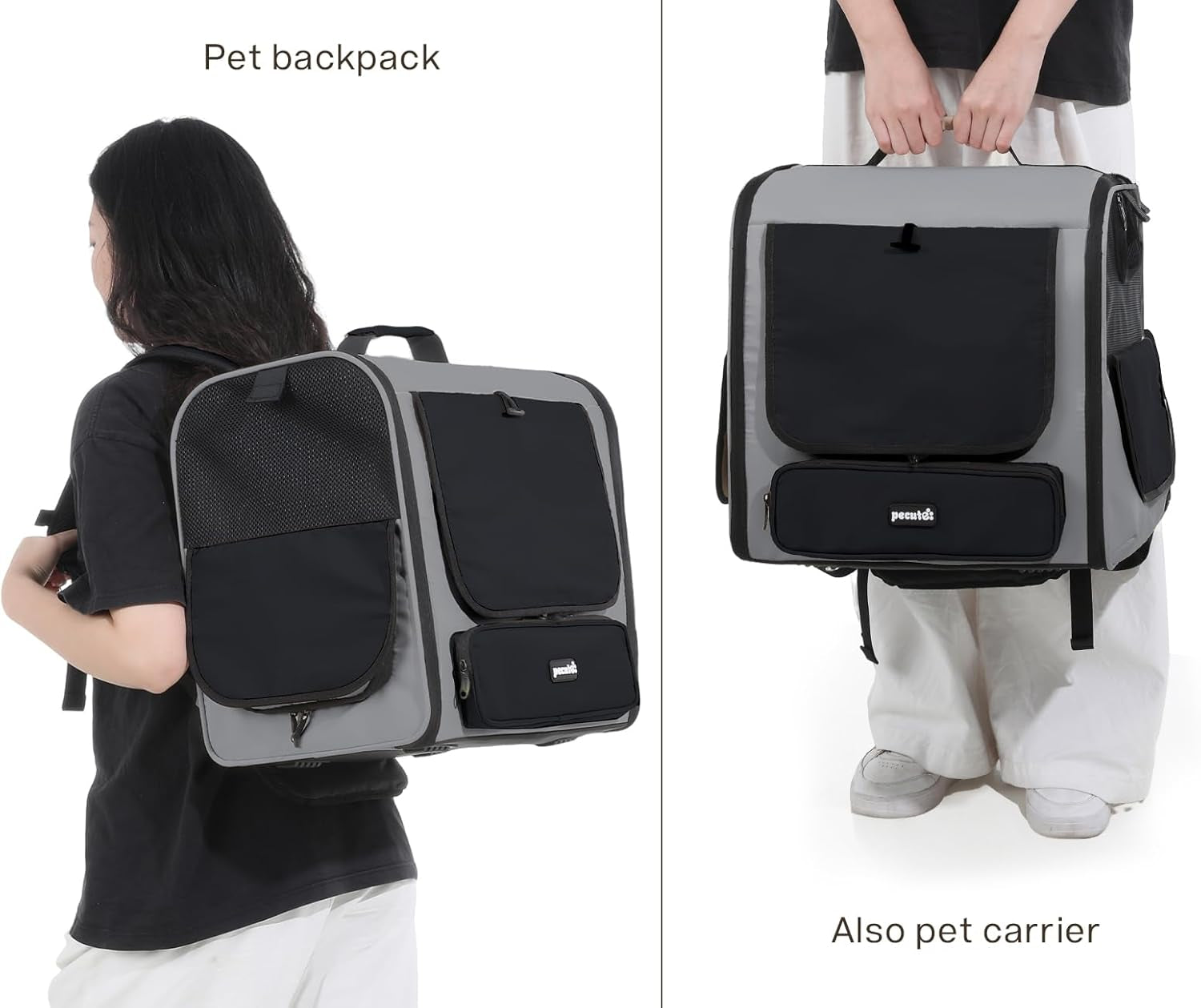 Pecute Große Katzen Rucksack Tragetasche Für Katzen & Kleine Hunde, Belüfteter & Robuster Haustier Rucksack Für Wandern, Camping, Reisen Leichtes, Ergonomisches Design, Grau