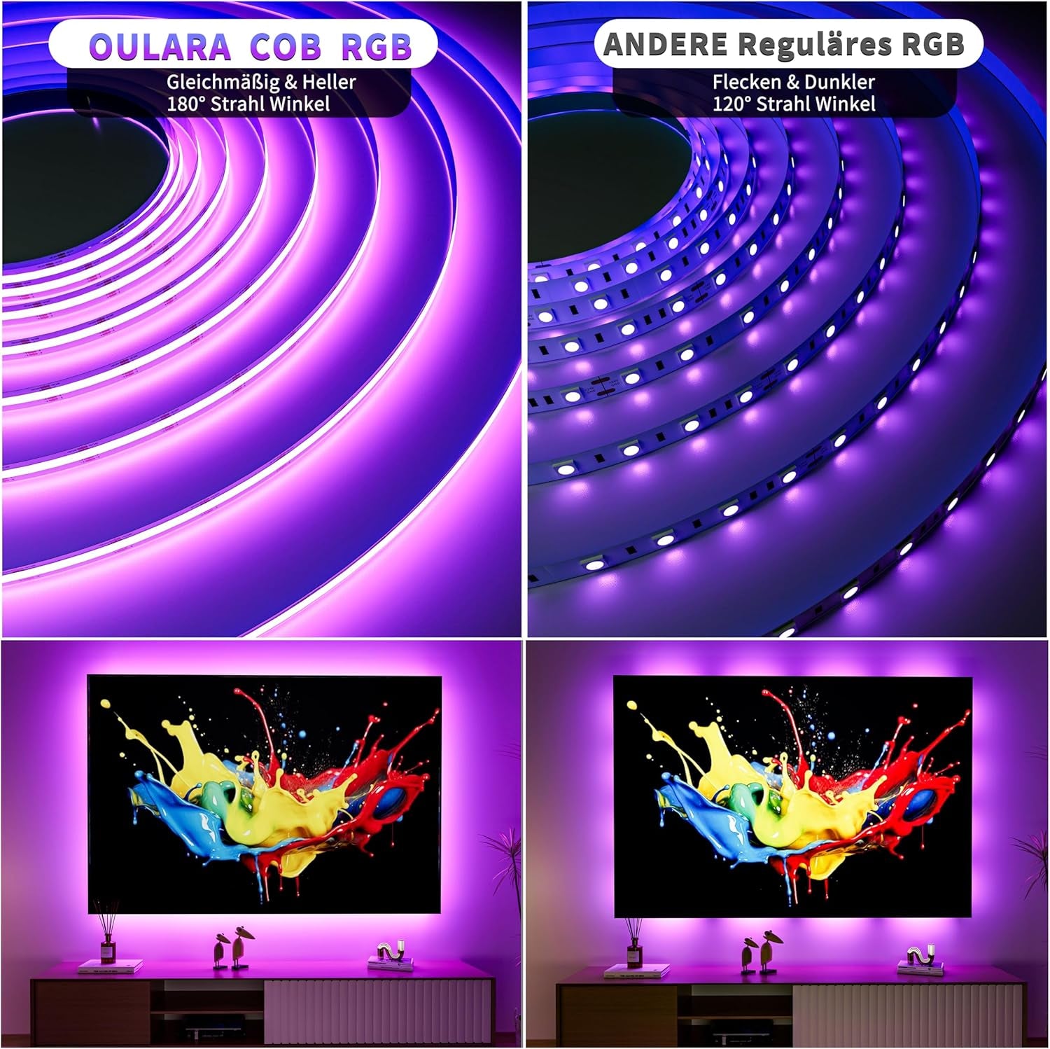WIFI COB RGB LED Streifen 6M,Farbe Wechsel Dimmbar LED Band Licht Dc24V,Smart Funktioniert Mit Tuya/Alexa/Google Assistant,Mehrfarbiges Flexibles LED Strip Light Für TV,DIY Dekoration