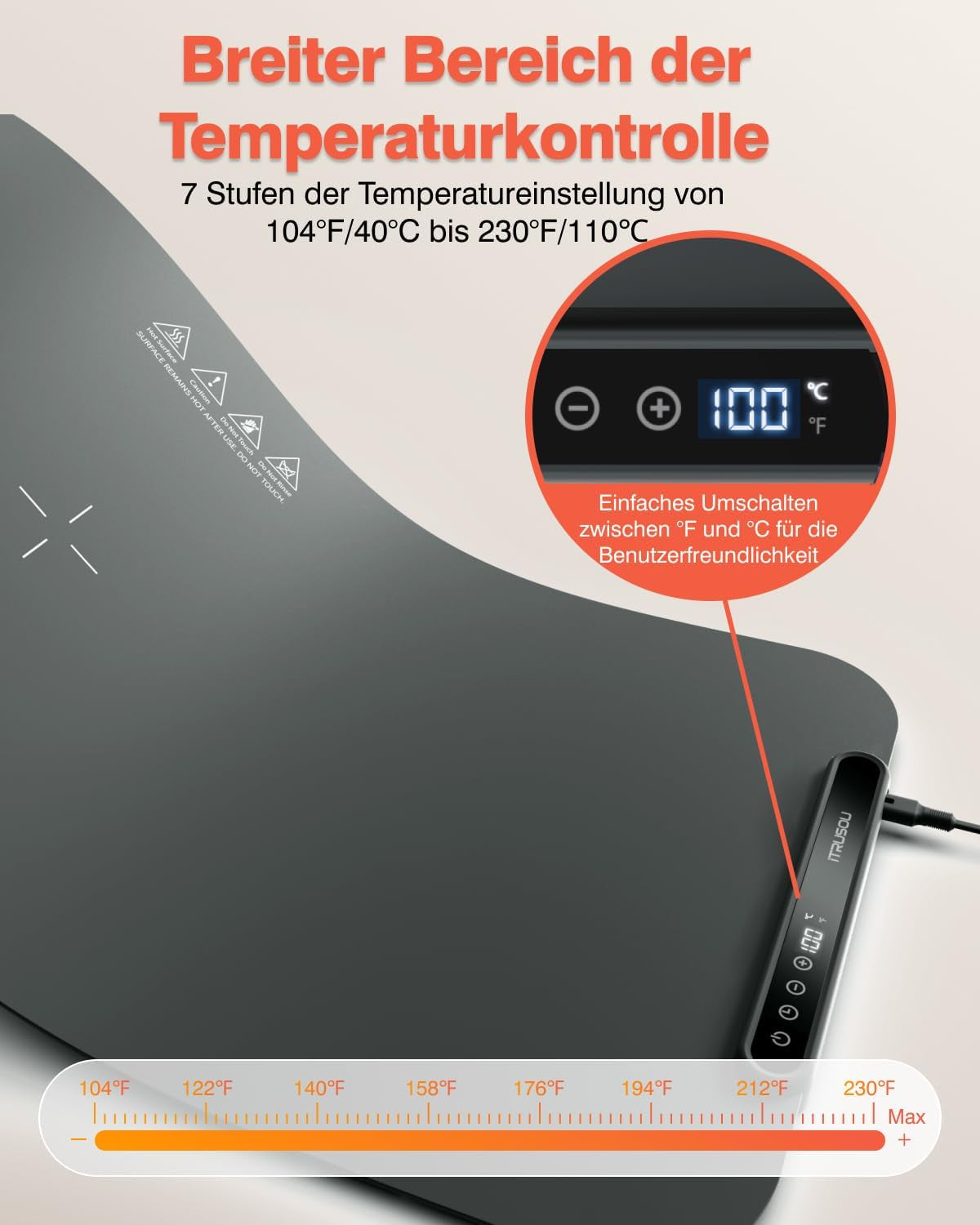 Warmhalteplatte Für Speisen, Speisenwärmer Ganzflächige Erwärmung Einstellbare Temperaturkontrolle, Tragbare Und Faltbare Heizplatte Mit Nano-Silikonmaterial Für Warm Halten Oder Auftauen