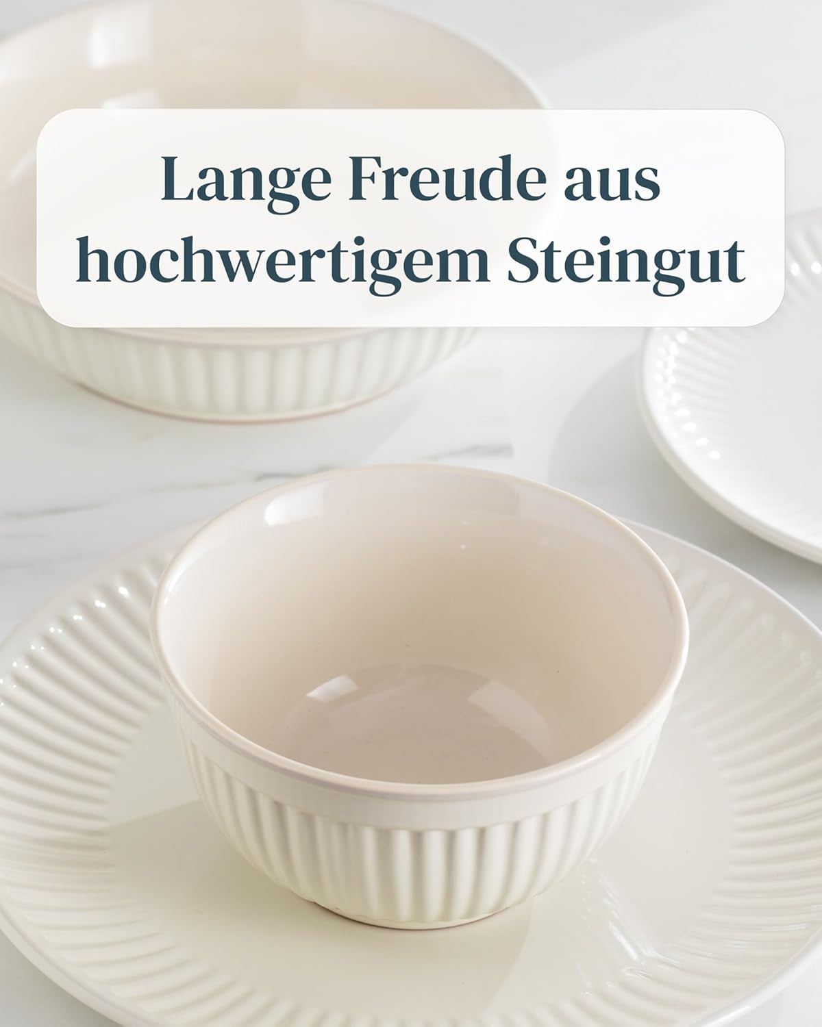 Kaffeetassen 6Er Set Hygge Serie - Premium Steingut Tassen, Spülmaschinen- Und Mikrowellenfest, Kratzfest - Stylishes Tee- Und Kaffeebecher Set - Elegantes Gerilltes Geschirr in Beige