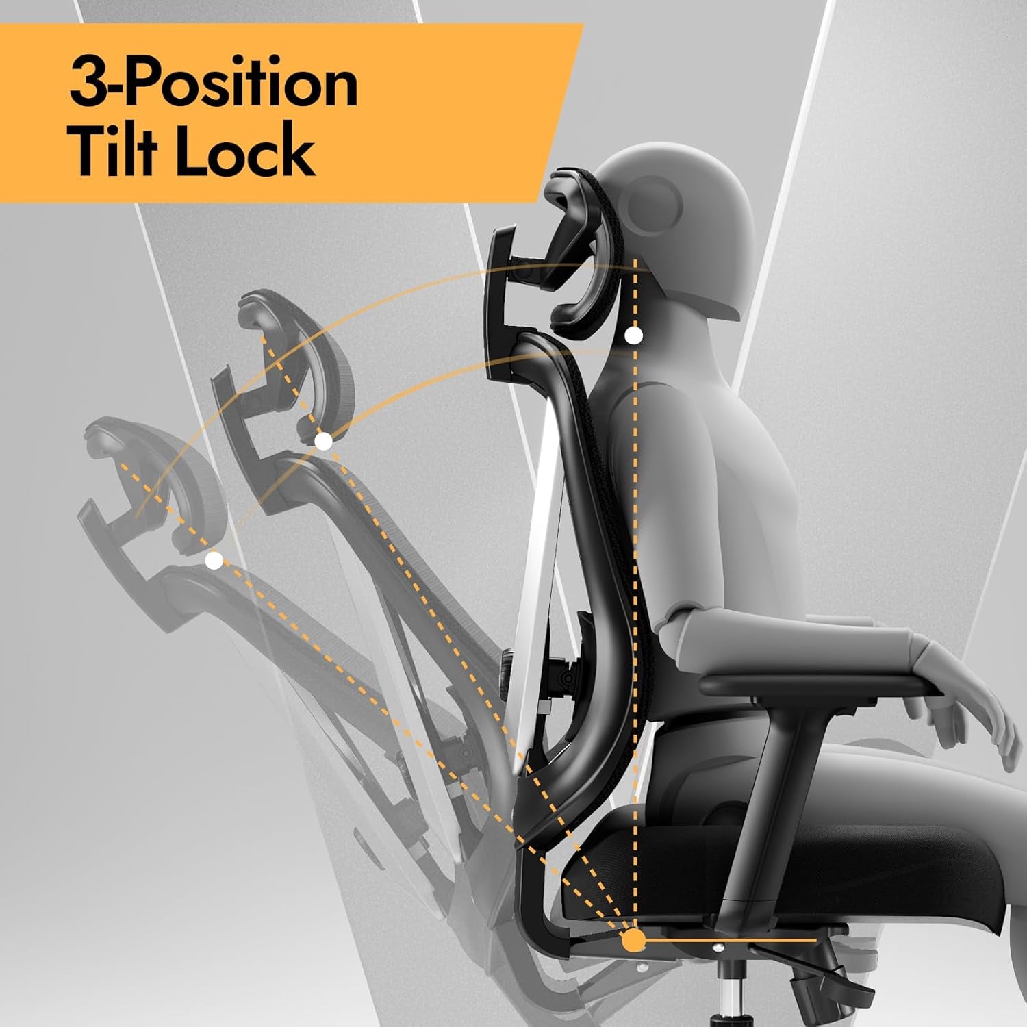HOLLUDLE Ergonomischer Bürostuhl Mit 3D Lendenstütze & 3D Verstellbaren Armlehnen – V-Förmiges Rücken-Design, Bequemer Schreibtischstuhl Für Büro & Zuhause, Schwarz