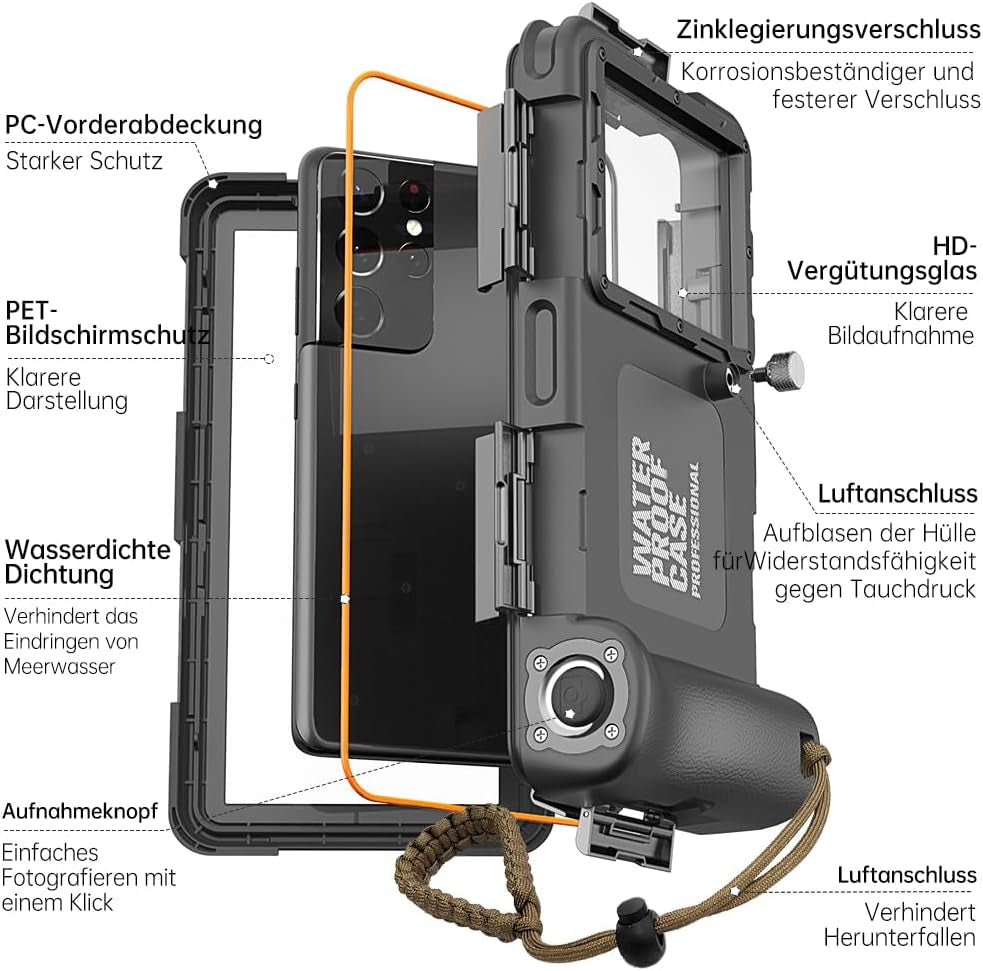 Unterwasser-Tauchgehäuse Für Iphone, Samsung Galaxy, Huawei Xiaomi Redmi Smartphones, Professioneller Schutz [15M/50Ft], Wasserdichte Hülle Für Schnorcheln, Surfen, Fotos & Videos (Schwarz)