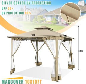 HOTEEL Pavillon 3X3 Wasserdicht Stabil, Gartenpavillon Mit Moskitonetz Und Doppeldach, Einfaches Einrichten Metall Pavillon Stabiler Als EIN Faltpavillon, Uv-Schutz 50+, Khaki