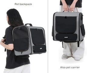 Pecute Große Katzen Rucksack Tragetasche Für Katzen & Kleine Hunde, Belüfteter & Robuster Haustier Rucksack Für Wandern, Camping, Reisen Leichtes, Ergonomisches Design, Grau