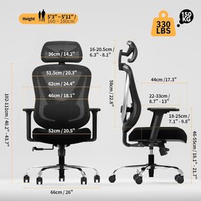 HOLLUDLE Ergonomischer Bürostuhl Mit 3D Lendenstütze & 3D Verstellbaren Armlehnen – V-Förmiges Rücken-Design, Bequemer Schreibtischstuhl Für Büro & Zuhause, Schwarz