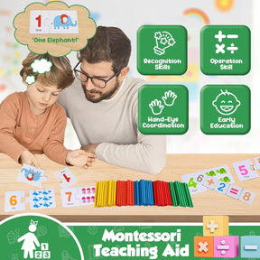 TEUVO Montessori Mathematik Zählen Spielzeug Für Kinder 3-6 Jahre, Vorschule Lernspielzeug Mit Zahlenpuzzle/Zählstäbe/Mathekarten, Mathematik Lernmaterial Für Home Schule Lehre