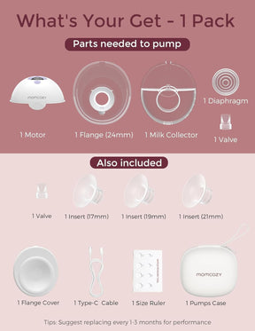 Momcozy Milchpumpe Elektrisch Tragbar Freihändig M5, Tragbare Doppelmilchpumpe Für Den Babymund, Doppelt Abgedichteter Flansch Mit 3 Modi Und 9 Stufen, Milchpumpe Elektrisch, 24 Mm (1, Violett)