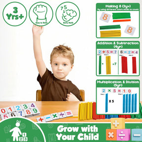 TEUVO Montessori Mathematik Zählen Spielzeug Für Kinder 3-6 Jahre, Vorschule Lernspielzeug Mit Zahlenpuzzle/Zählstäbe/Mathekarten, Mathematik Lernmaterial Für Home Schule Lehre