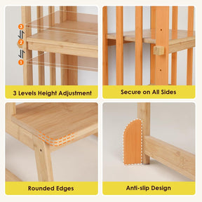 3 Stufen Höhenverstellbar Lernturm Und Tritthocker Für Kinder, a Förmiger Struktur, Sicherheitsgeländer, Für Kinder Im Alter Von 18-36 Monaten, Montessori Küchenhelfer, Bambusholz,Natural