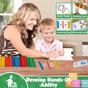 TEUVO Montessori Mathematik Zählen Spielzeug Für Kinder 3-6 Jahre, Vorschule Lernspielzeug Mit Zahlenpuzzle/Zählstäbe/Mathekarten, Mathematik Lernmaterial Für Home Schule Lehre